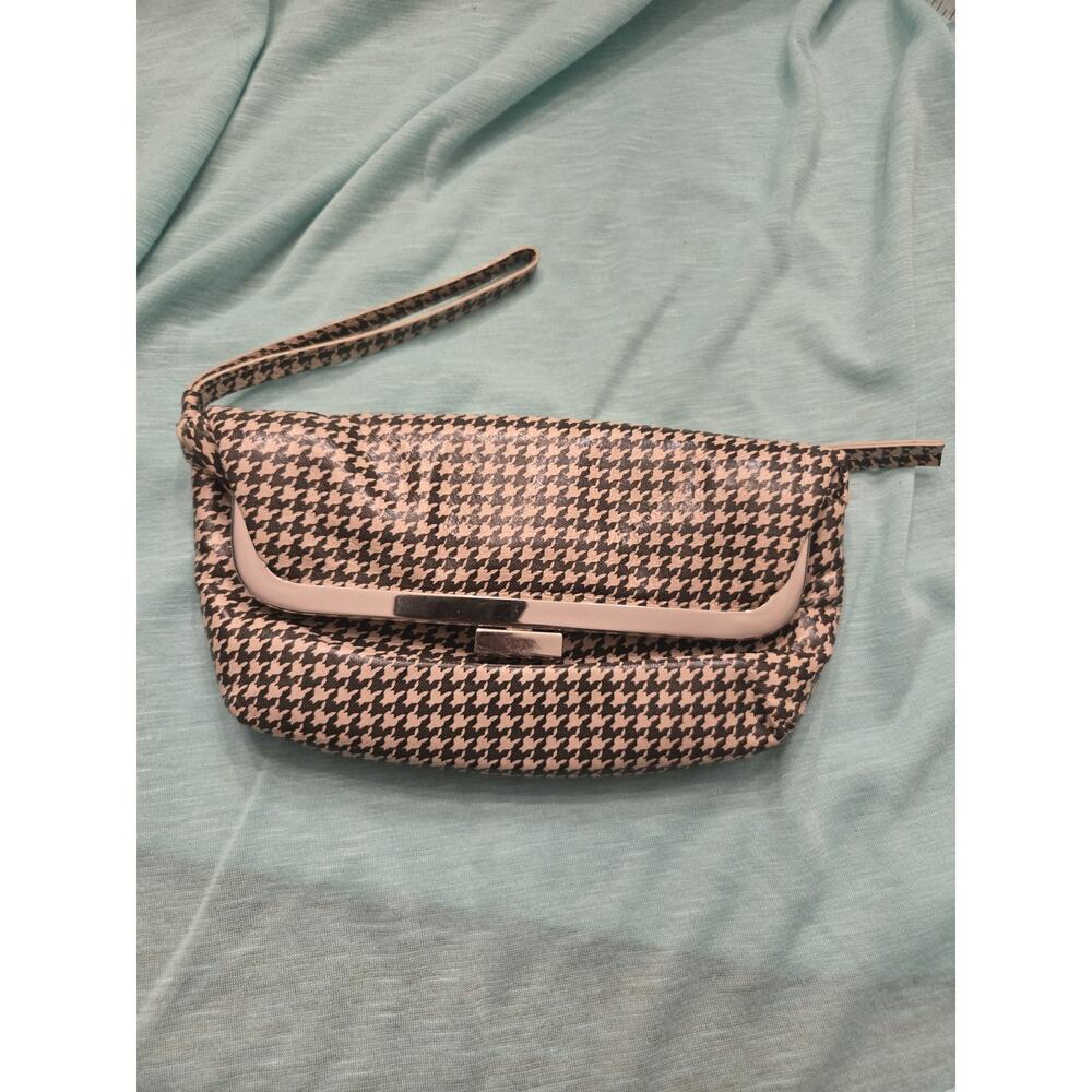 Vintage 1990s Latico NJ Leather Houndstooth Wristlet Clutch